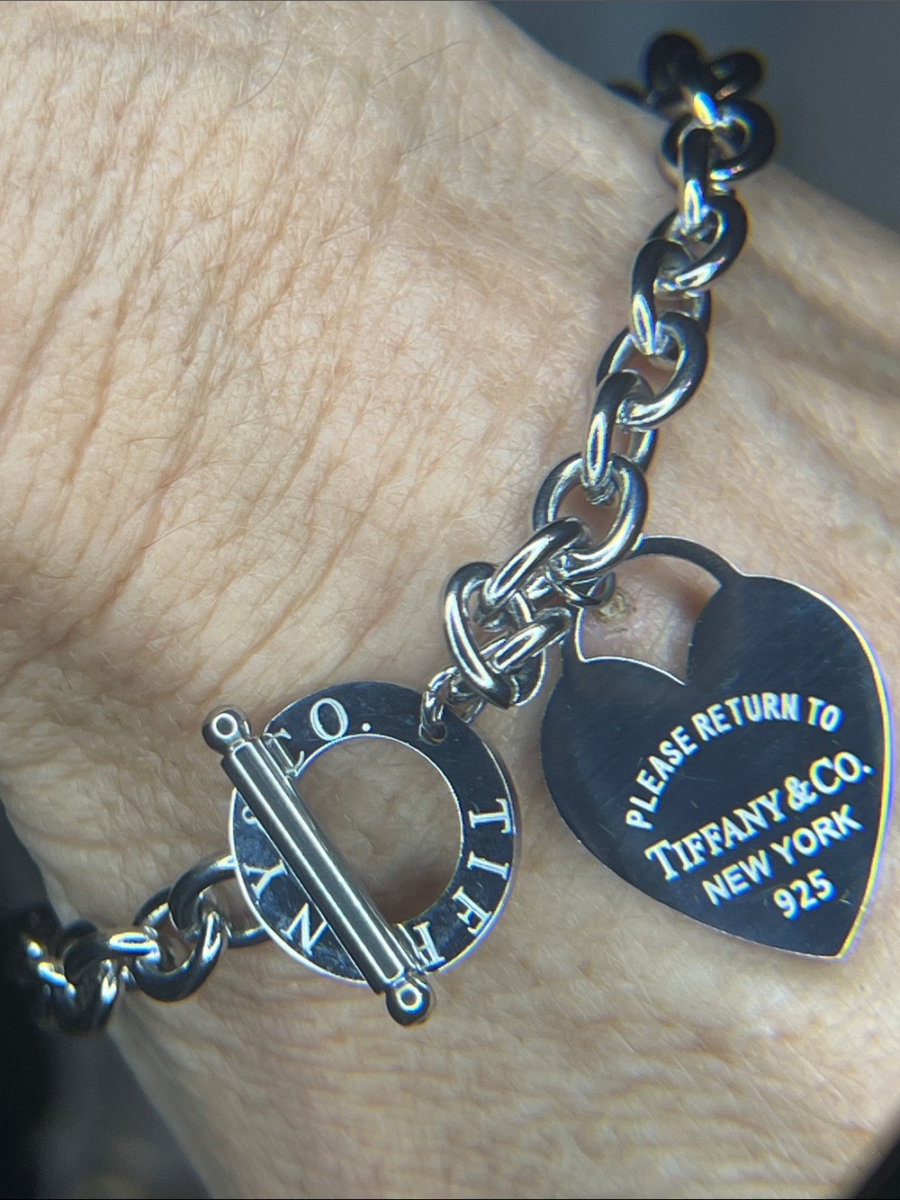 Silver Heart Tag Toggle Bracelet